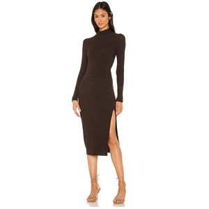 Brushed Rib Long Sleeve Raglan Midi Dress